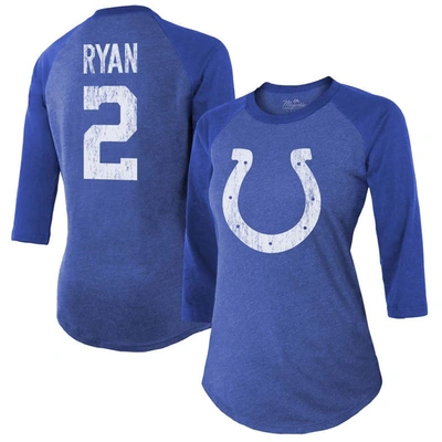 Majestic Women's  Threads Matt Ryan Royal Indianapolis Colts Player Name & Number Raglan 3/4-sleeve T