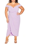 City Chic Ripple Love Off The Shoulder Maxi Dress In Lilac