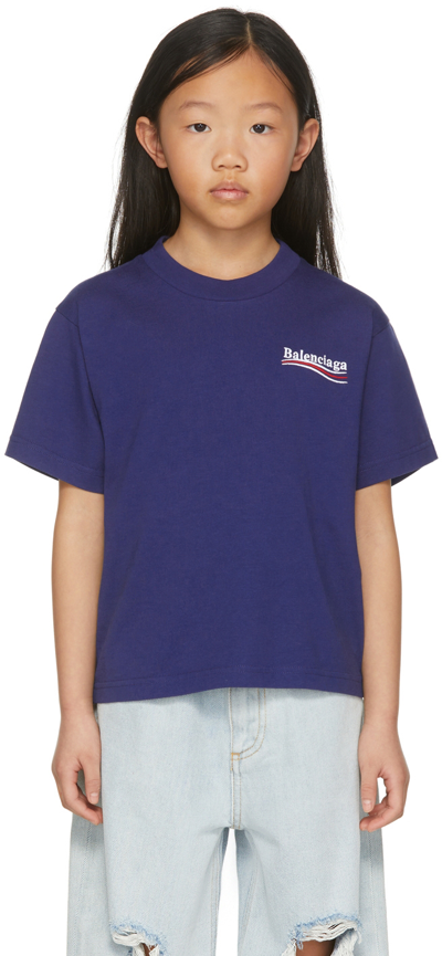 Balenciaga Kids Blue Political Campaign T-shirt In 1195 Pacific Blue