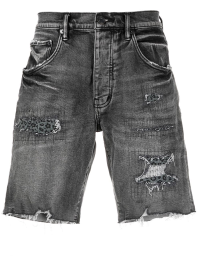 Purple Brand Animal-print Distressed-effect Denim Shorts In Black Blowout Relaxed Shorts