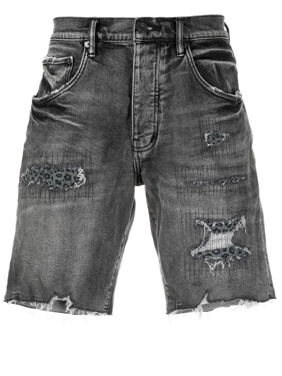 Purple Brand Animal-print Distressed-effect Denim Shorts In Black