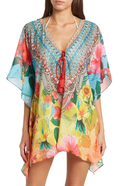 Ranee's Blooming Print Poncho In Ombre