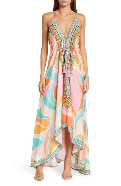 Ranee's Print Halter Dress In Pink