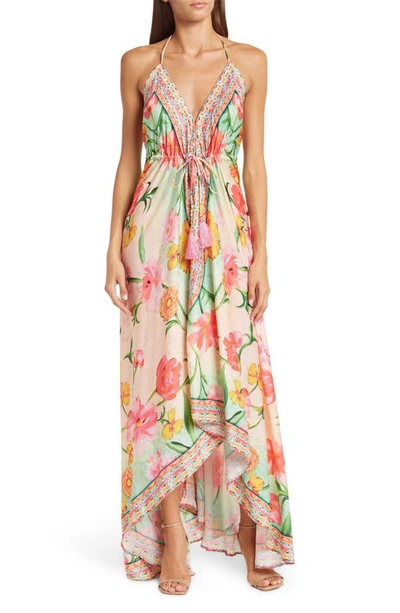 Ranee's Floral Printed Halter Dress In Ombre