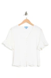 Cece Double Flutter Sleeve Button Front Blouse In Ivory