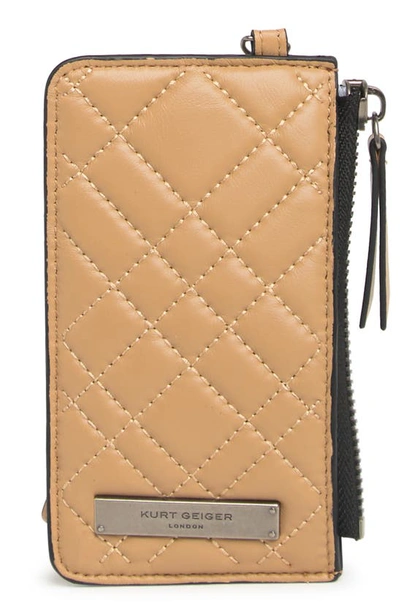 Kurt Geiger Quilted Card Case With Strap In Light/ Pastel Brown