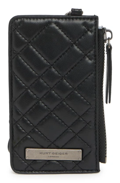 Kurt Geiger Quilted Card Case With Strap In Black