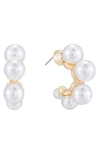 Ettika Five-point Imitation Pearl Huggie Hoop Earrings In Gold
