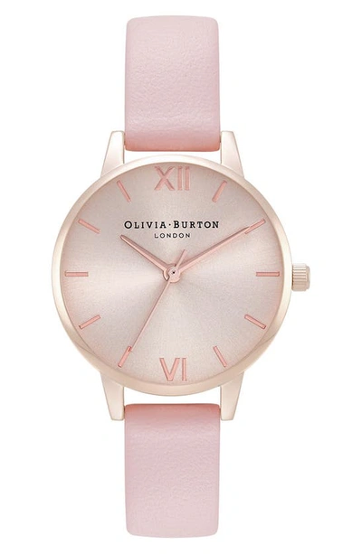Olivia Burton The England Leather Strap Watch, 30mm In Rose Gold