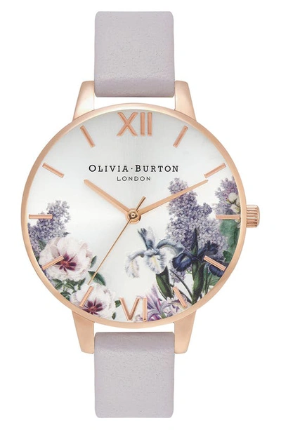 Olivia Burton Secret Garden Leather Strap Watch, 30mm In Silver White