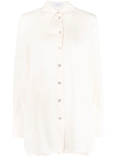Ferragamo Pleat-detail Long-sleeve Shirt In White