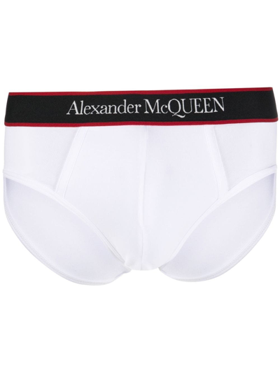 Alexander Mcqueen Logo-waistband Cotton Briefs In White
