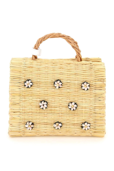 Heimat Atlantica Shella Mini Shell-embellished Rattan Basket Bag In Beige