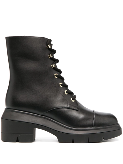 Stuart Weitzman Chunky Lace-up Leather Boots In Black