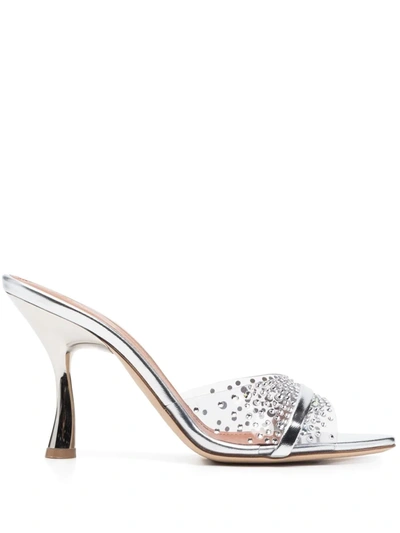 Malone Souliers Julia 90 Embellished Pvc And Metallic Leather Mules In Silver