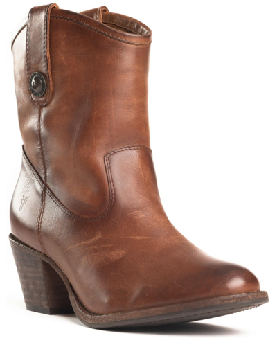 Frye Jackie Leather Button Short Western Booties In Cognac Leather