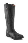 Frye Melissa Button Lug Double Sole Riding Boot In Black Leather