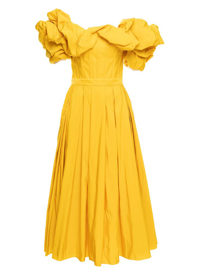 Alexander Mcqueen Off-the-shoulder Corset Dress In Yellow