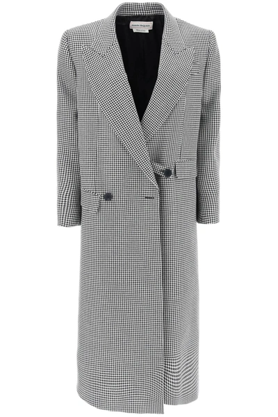 Alexander Mcqueen Asymmetric Houndstooth Double-breasted Pea Coat In Multicolor