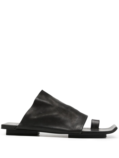 Uma Wang Platform Leather-strap Square Sandals In Black