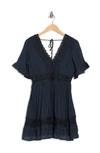 Wishlist Lace Insert Tie Back Dress In Navy