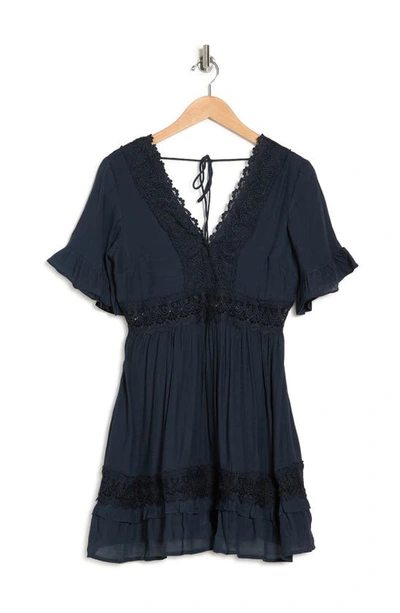 Wishlist Lace Insert Tie Back Dress In Navy