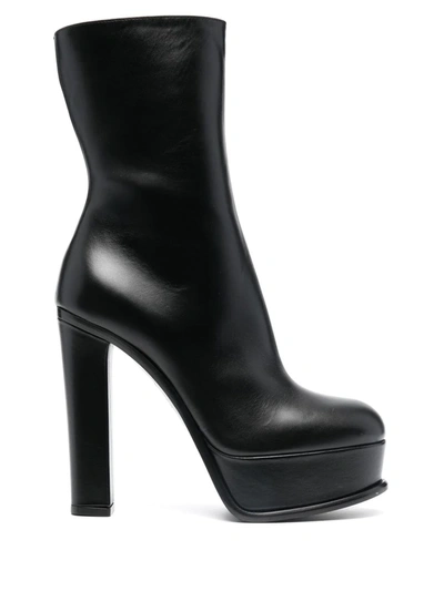 Alexander Mcqueen Platform Leather Block-heel Leather Ankle Boots In Black