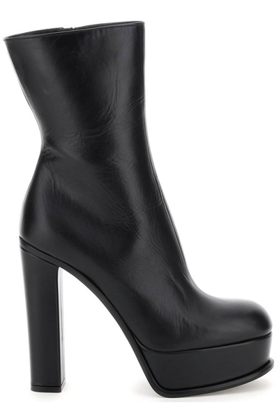 Alexander Mcqueen Platform Leather Block-heel Leather Ankle Boots In Nero