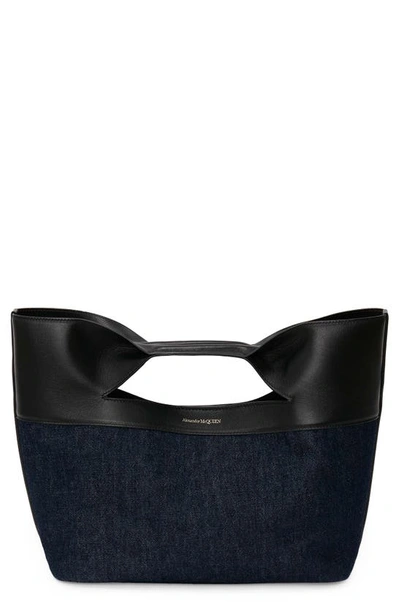 Alexander Mcqueen The Bow Small Denim Leather Top-handle Bag In Black