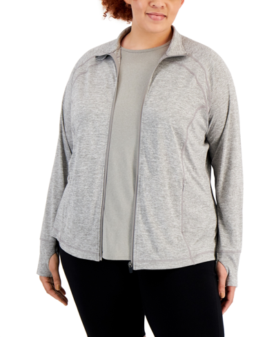Id Ideology Women's Plus Essentials Performance Zip Jacket, Created For Macy's In Storm Grey