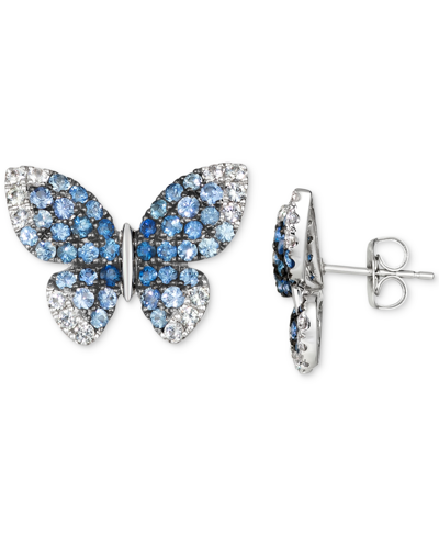 Le Vian Denim Ombre (1-3/4 Ct. T.w.) & White Sapphire (1/2 Ct. T.w.) Butterfly Stud Earrings In 14k White Go In White Gold