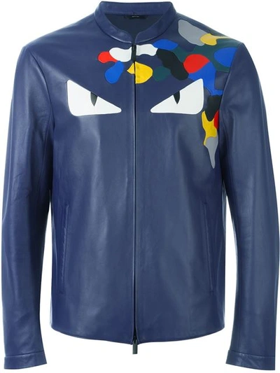 Fendi Monster Eye Leather Jacket In Blue | ModeSens