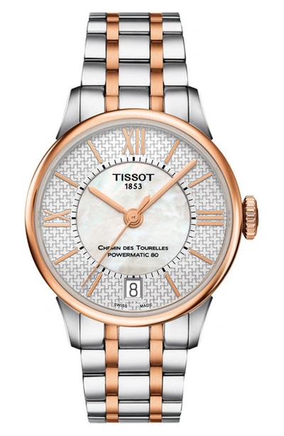 Tissot Chemin Des Tourelles Bracelet Watch, 32mm In White Mother Of Pearl