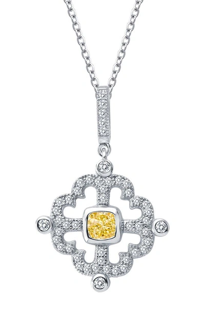 Lafonn Classic Simulated Canary Simulated Diamond Fleur De Lis Pendant Necklace In White/canary