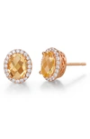 Lafonn Classic Genuine Citrine Simulated Diamond Gem Stud Earrings In White/ Citrine