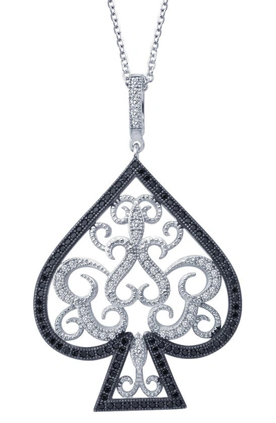 Lafonn Classic Simulated Black And Clear Diamond Lucky Lady Spade Pendant Necklace In White/ Black