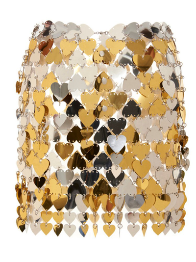 Rabanne Heart Paillette-embellished Mini Skirt In Gold