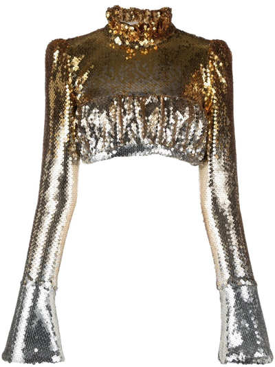 Paco Rabanne Long Sleeve Cropped Top In Multicolor