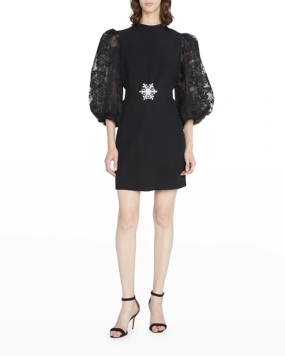 Andrew Gn Lace Puff-sleeve Mini Dress In Black