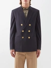 Valentino Double-breasted Wool-blend Fresco Jacket In Navy