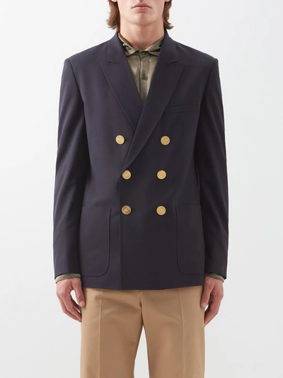 Valentino Double-breasted Wool-blend Fresco Jacket In Blue