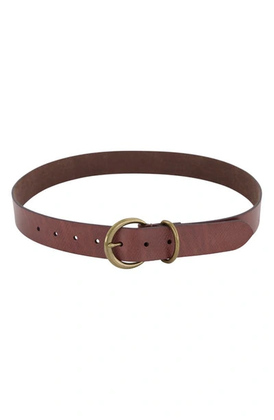 Frye Leather Belt In Brown And Antique Brass