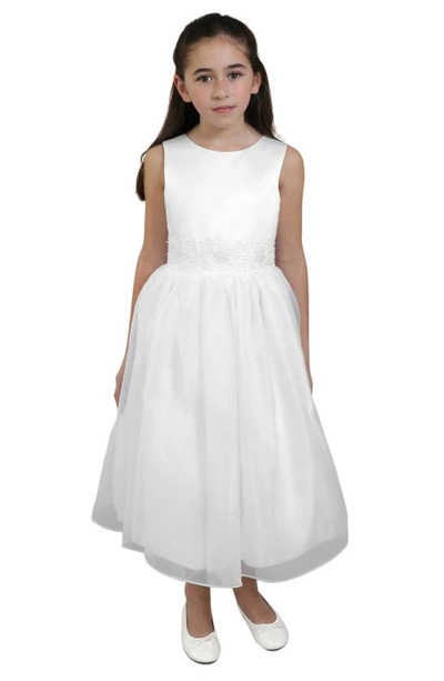 Blush By Us Angels Kids' Beaded Waist Satin Dress In White