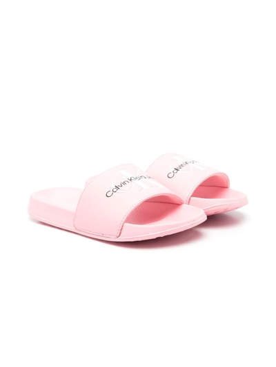 Calvin Klein Kids' Slide Sandal With Logo In Pink