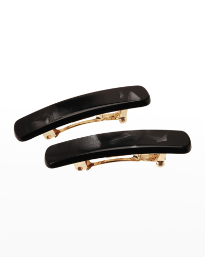 L Erickson Mini Classic Rectangle Barrettes, Set Of 2 In Nacro Black