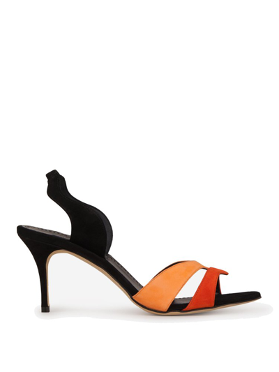 Manolo Blahnik Suspriro Colorblock Suede Stiletto Sandals In Orange