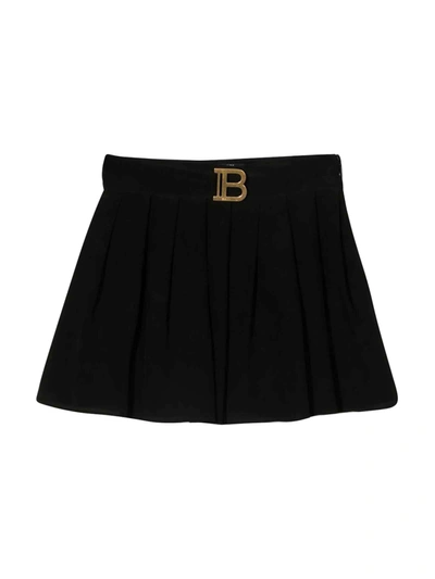 Balmain Kids' Black Skirt With Application In Nero