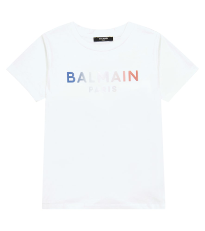 Balmain Kids' Logo Cotton T-shirt In Bianco