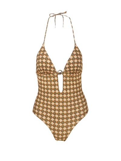 Tory Burch All-over Monogram-print Swimsuit In Green