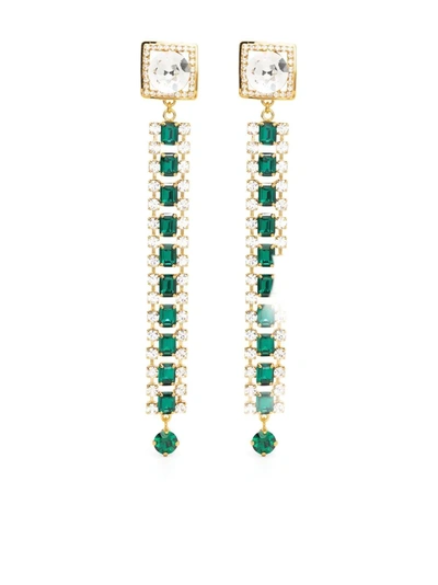 Alessandra Rich Crystal-embellished Clip-on Drop Earrings In Green-gold